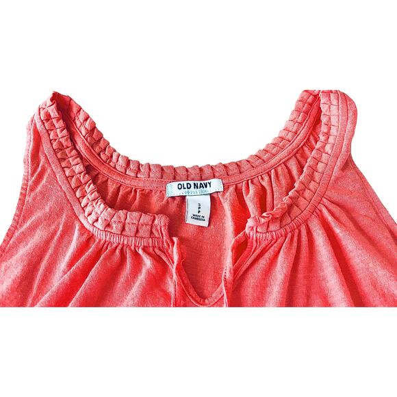 OLD NAVY V-NECK TANK TOP, SP, PEACH, FRONT TIE, NECK RUFFLES, ELASTIC WAIST - Picture 2 of 9